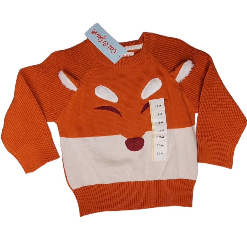 NWT {Cat & Jack} Orange Knit Fox Sweater